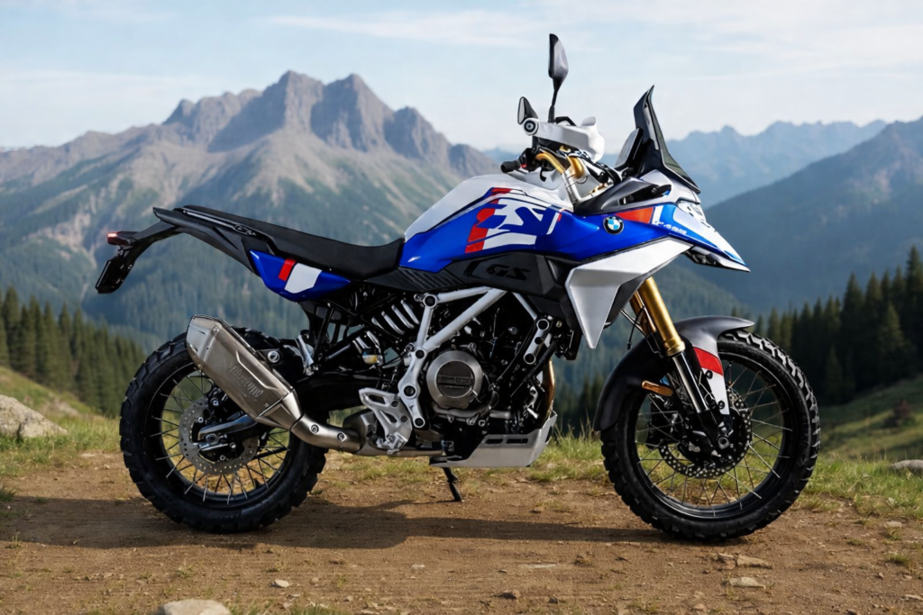 BMW 450 GS parked on mountain road